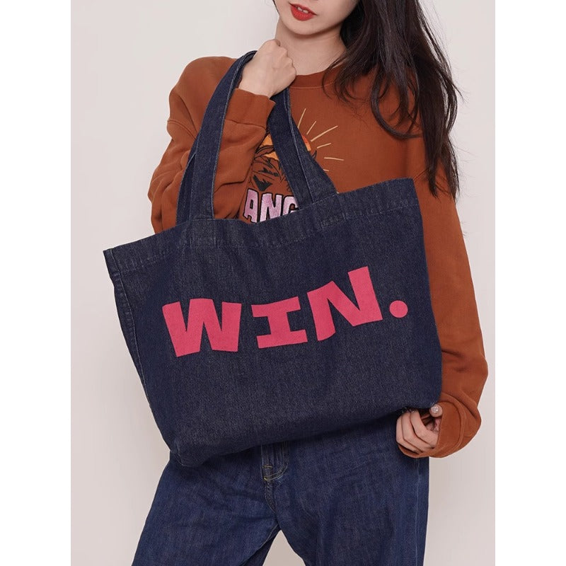 Washed cotton canvas bag Fashion versatile quotation Large capacity shoulder portable messenger bag Tote bag