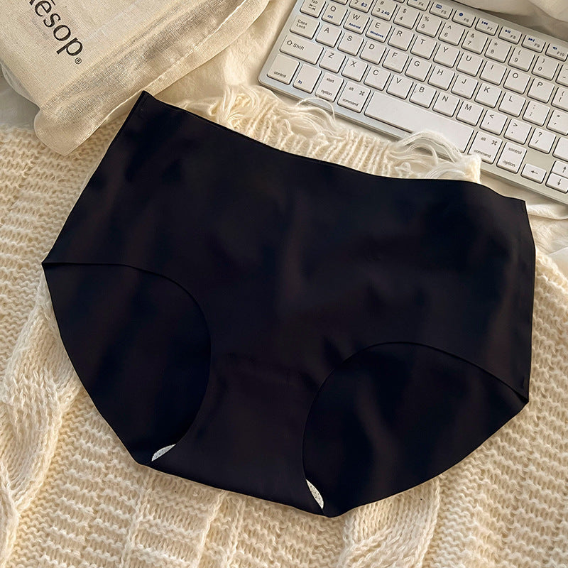 Ice silk seamless underwear women's pure cotton cotton antibacterial crotch large size medium waist solid color simple girl raw briefs women