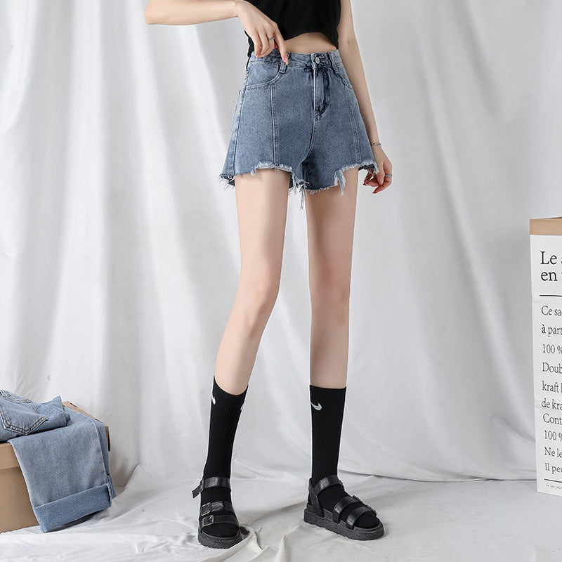 High waist denim shorts women's summer news loose and thin A word outside wear Internet celebrity temperament wide leg hot pants tide