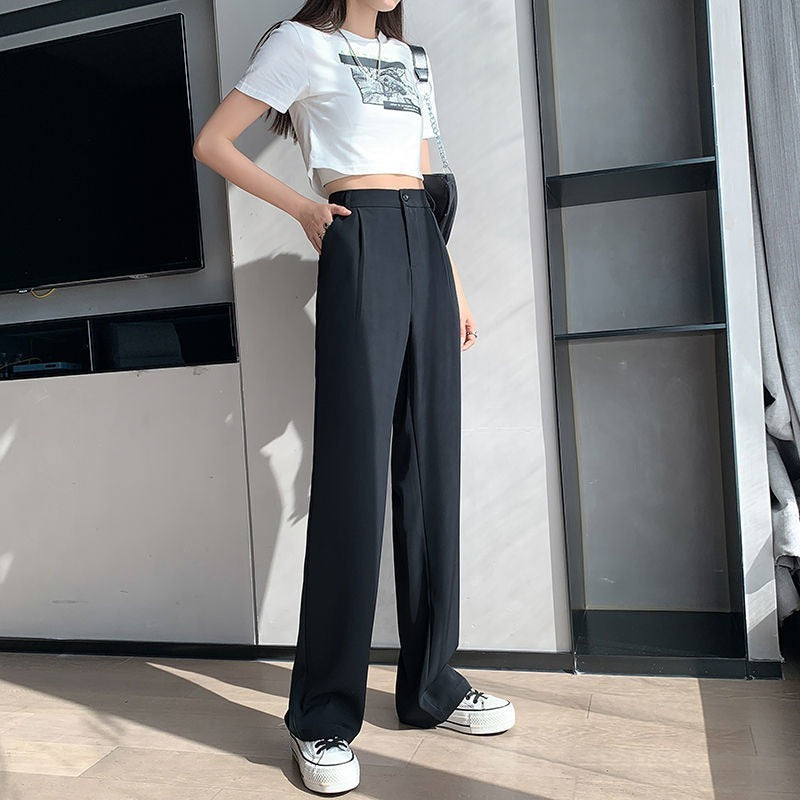 White pants women's 2025 new trendy wide-leg pants loose versatile and thin casual pants summer thin suit pants