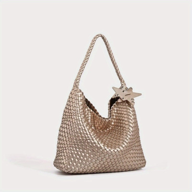 Champagne 2025 super fire woven tote bag women's large-capacity large bag high-end sense portable shoulder bucket bag