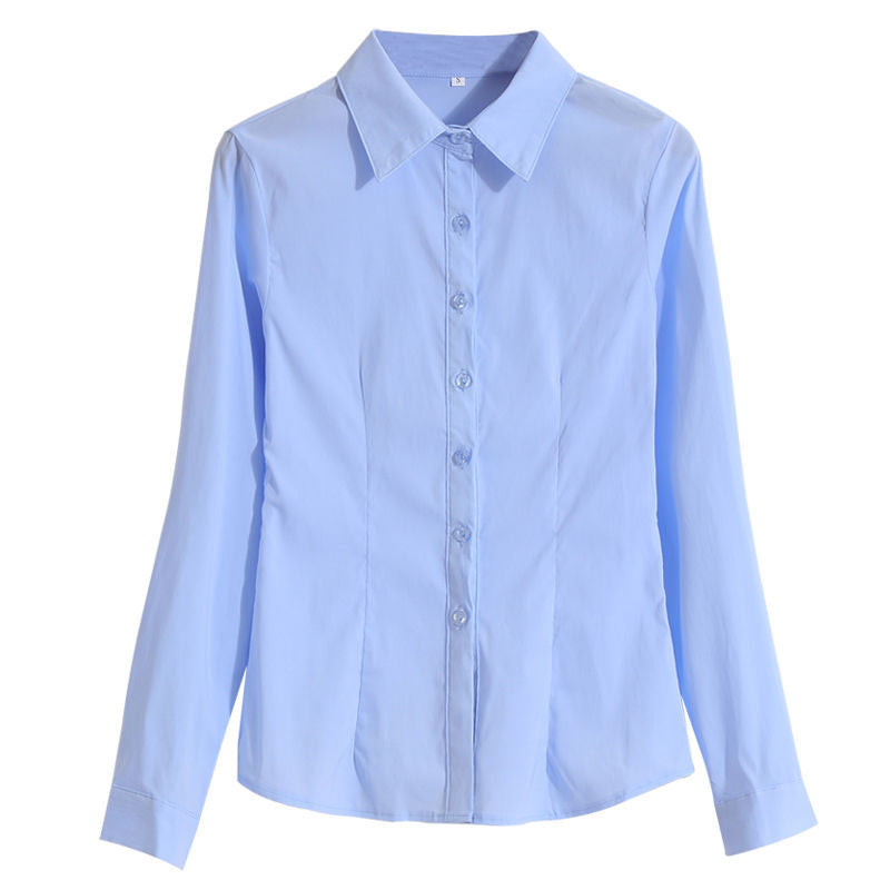 Cotton white shirt women's long sleeves blue Korean version slim-fit outer wear shirt women's work clothes professional dress