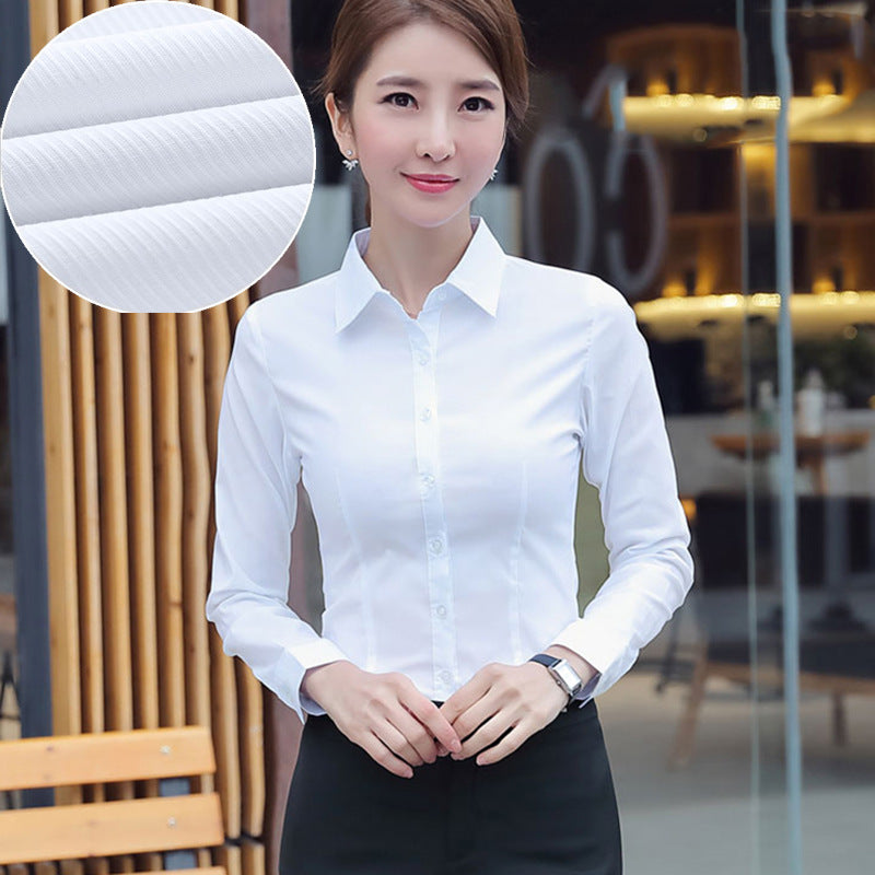 Cotton white shirt women's long sleeves blue Korean version slim-fit outer wear shirt women's work clothes professional dress