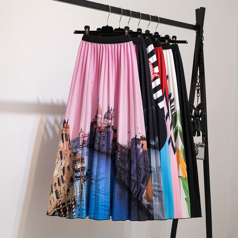 New skirt women's clothing Europe and the United States ebay Amazon cross-border explosion skirt printing cartoon pleated skirt wholesale