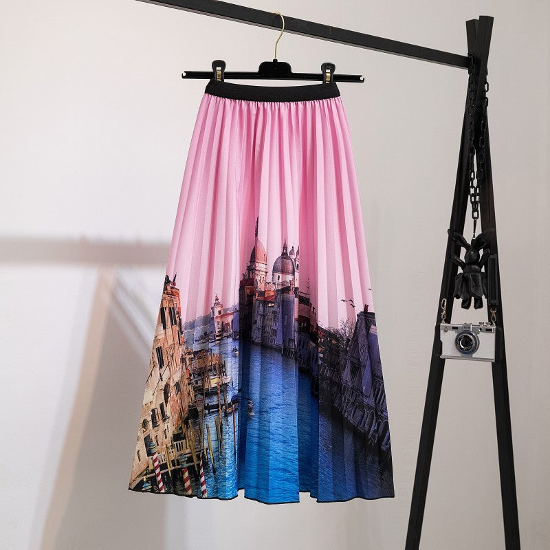 New skirt women's clothing Europe and the United States ebay Amazon cross-border explosion skirt printing cartoon pleated skirt wholesale