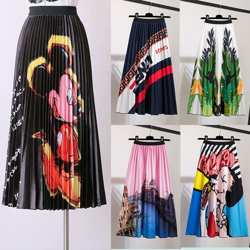 New skirt women's clothing Europe and the United States ebay Amazon cross-border explosion skirt printing cartoon pleated skirt wholesale