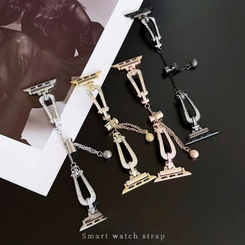 Applicable to Apple Watch Horseshoe Buckle U-shaped Full Diamond Bracelet i watch678s9 Chain Watch Strap
