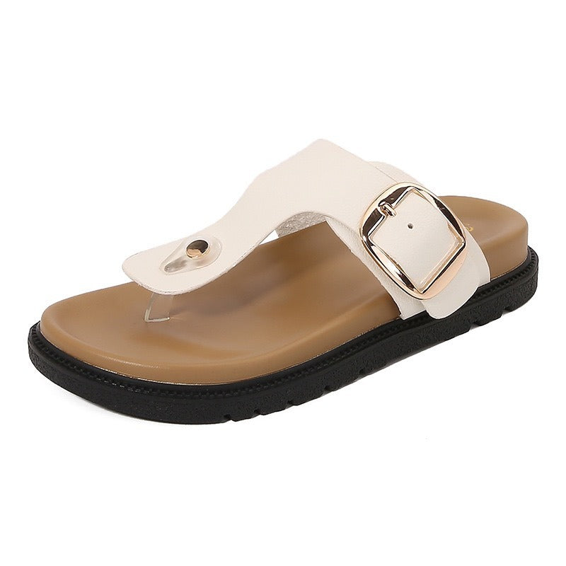 Thick-soled flip-flops shoes women's summer new one-word buckle casual pinch thick-soled Birkenstocks slippers