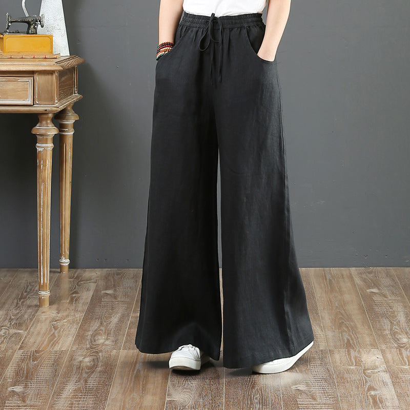 Literary cotton and linen women's pants high-waisted mopping pants straight trousers linen pants loose large size wide-leg pants