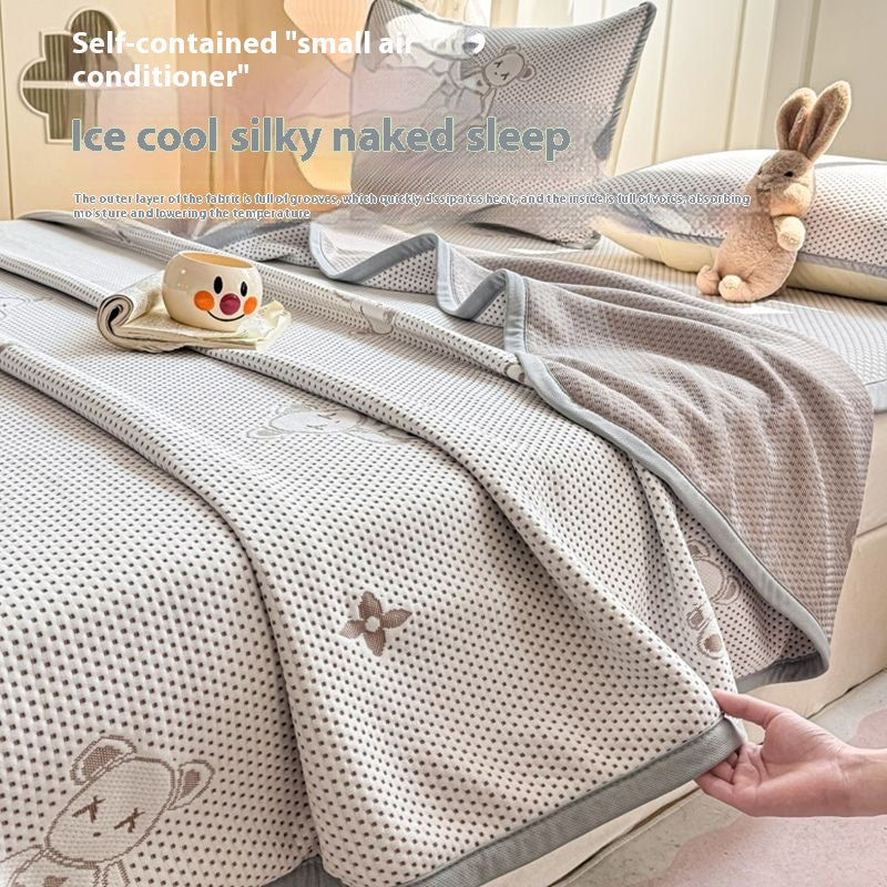 2025 new ice bean summer cool quilt summer cold silk cool silk machine washable air conditioner quilt washable three-piece set