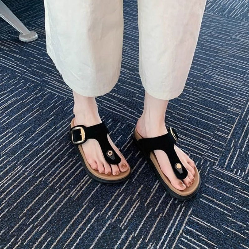 Thick-soled flip-flops shoes women's summer new one-word buckle casual pinch thick-soled Birkenstocks slippers