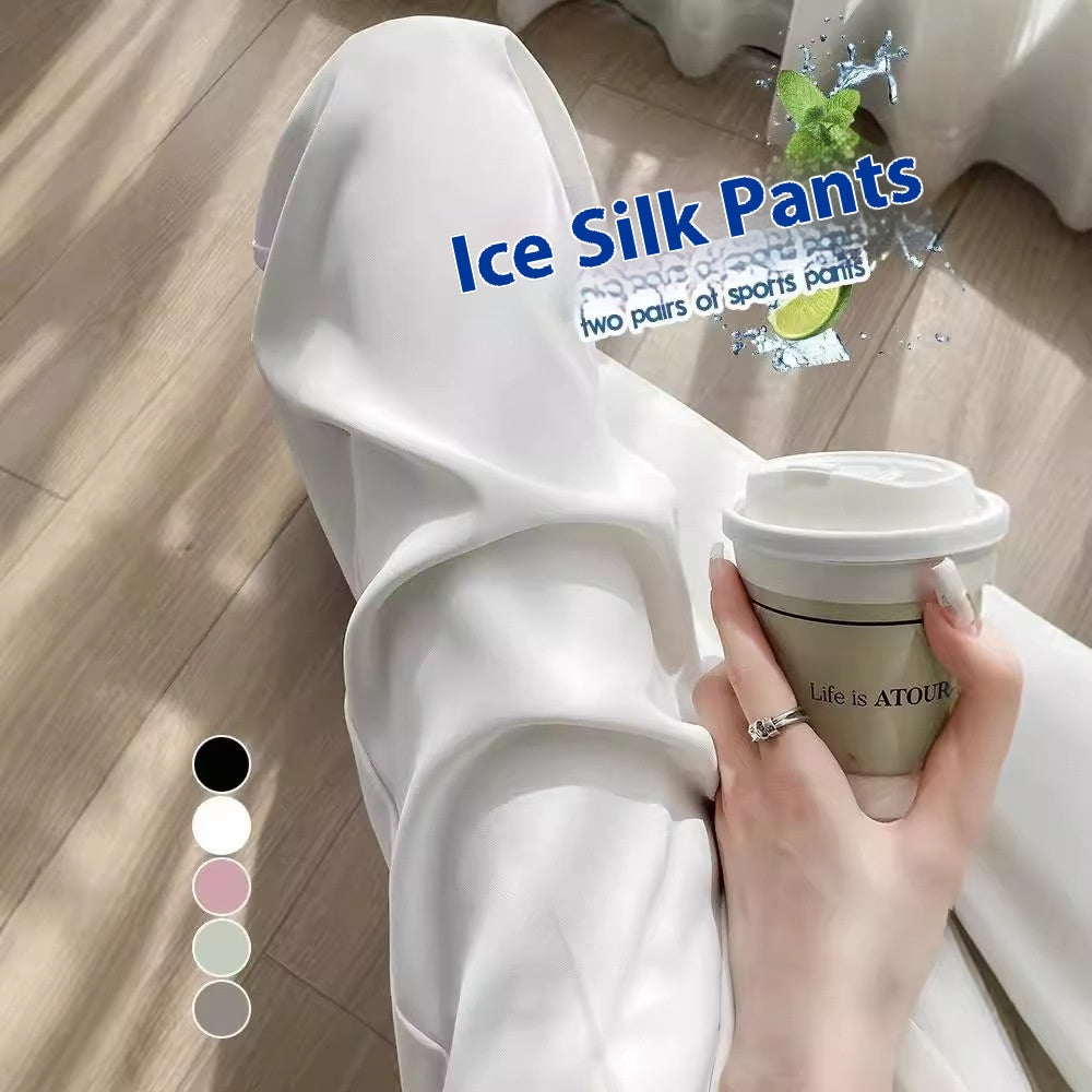 Ice silk narrow suit pants women's summer thin high waist thin drape chiffon cool pants slightly straight casual pants