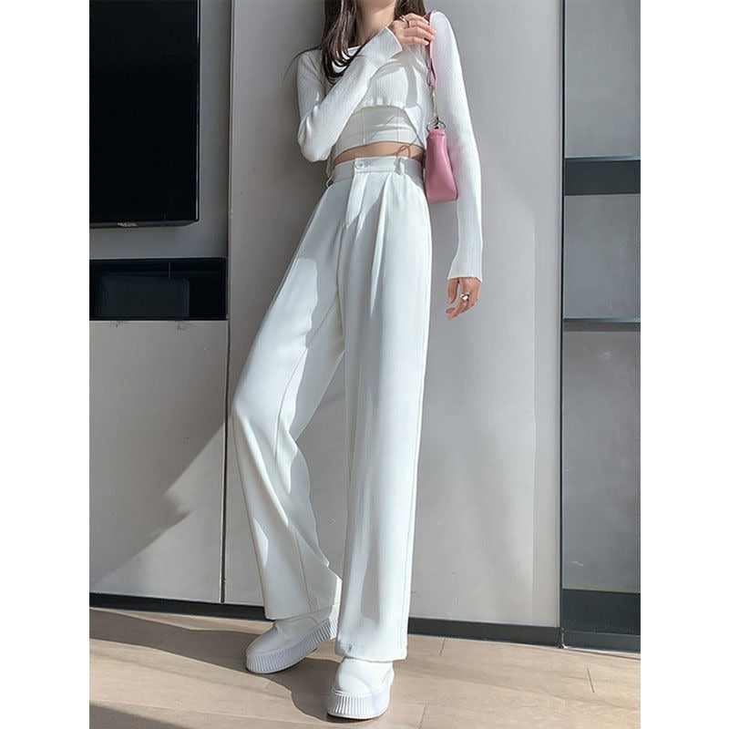 White pants women's 2025 new trendy wide-leg pants loose versatile and thin casual pants summer thin suit pants