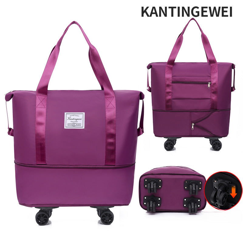 Large capacity travel bag double-layer expansion universal removable wheels short-distance business cover tie rod Oxford fitness anti-bag