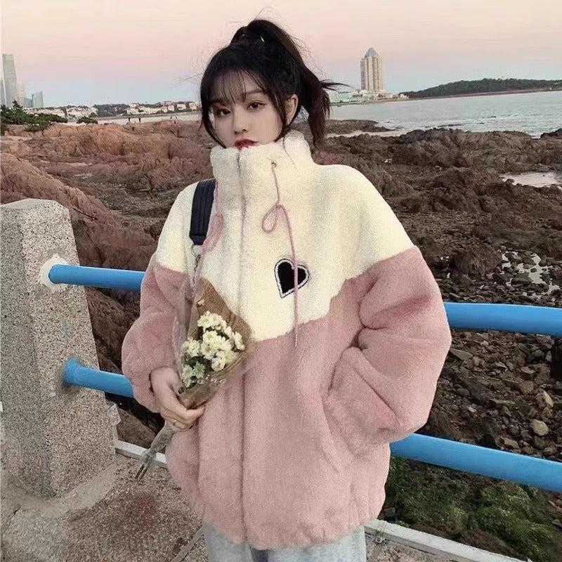 2025 New Thickened Lamb Wool Coat for Girls, Cute and Warm Jacket for Middle and High School Students