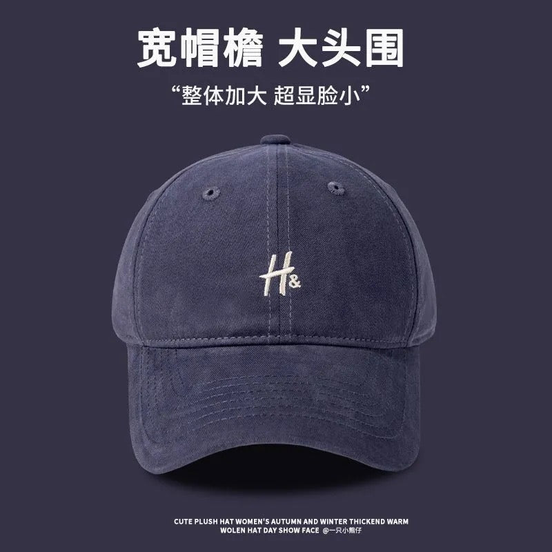 Raspberry powder 2025 new model with big head circumference and small face H letter baseball caps for men and women