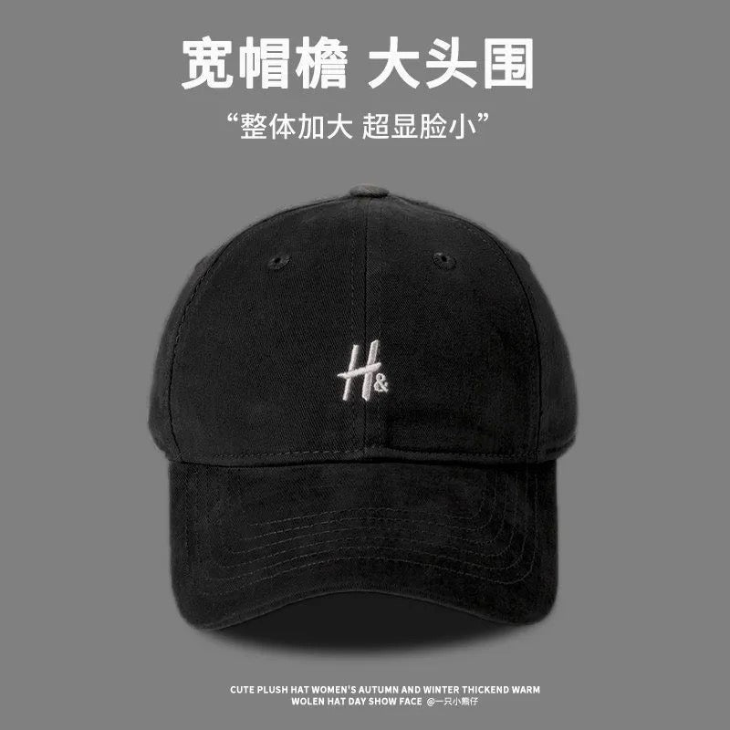 Raspberry powder 2025 new model with big head circumference and small face H letter baseball caps for men and women