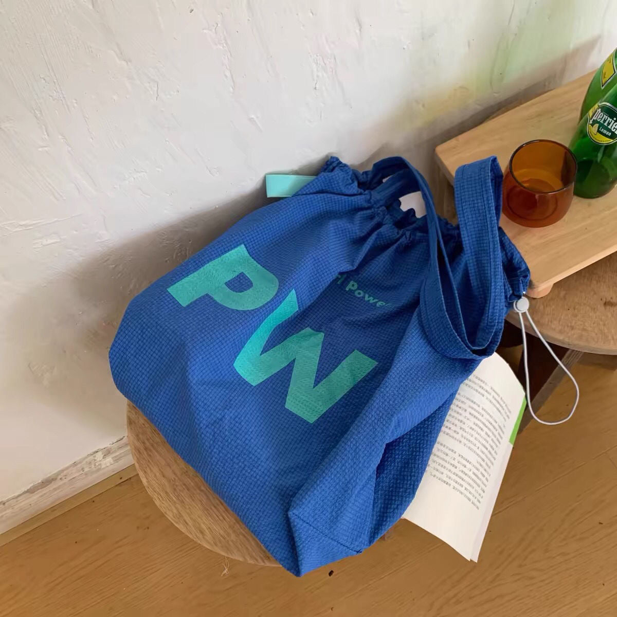 Ins Lazy Wind French Bag Women's Drawstring Large Capacity Portable Shoulder Bag Letter Out Shopping Bag Tote Bag