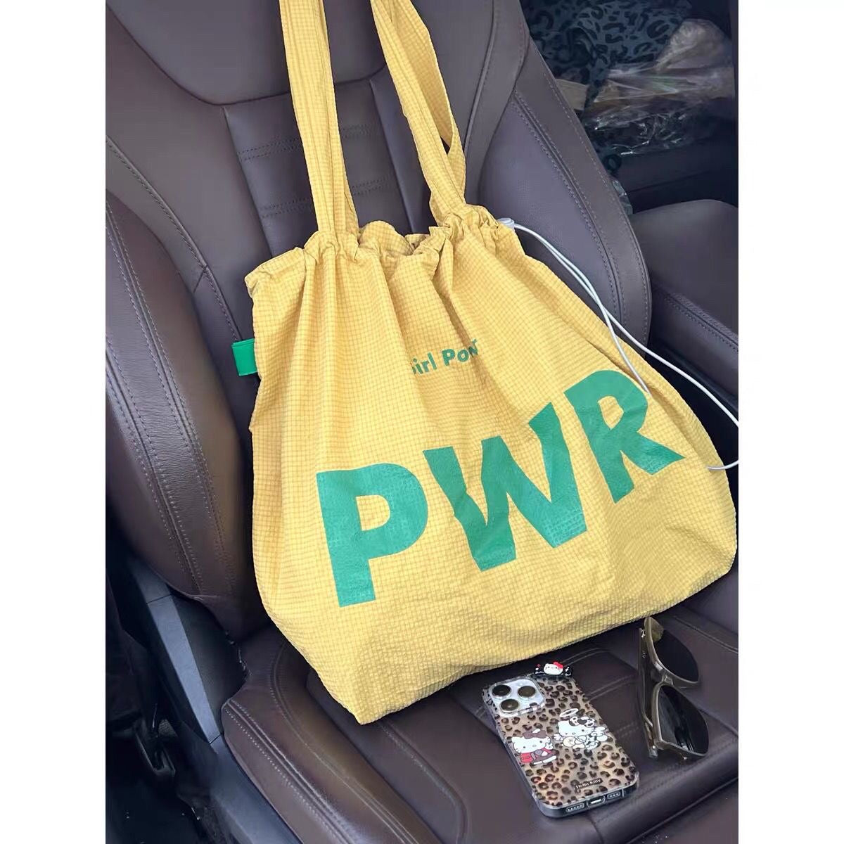 Ins Lazy Wind French Bag Women's Drawstring Large Capacity Portable Shoulder Bag Letter Out Shopping Bag Tote Bag