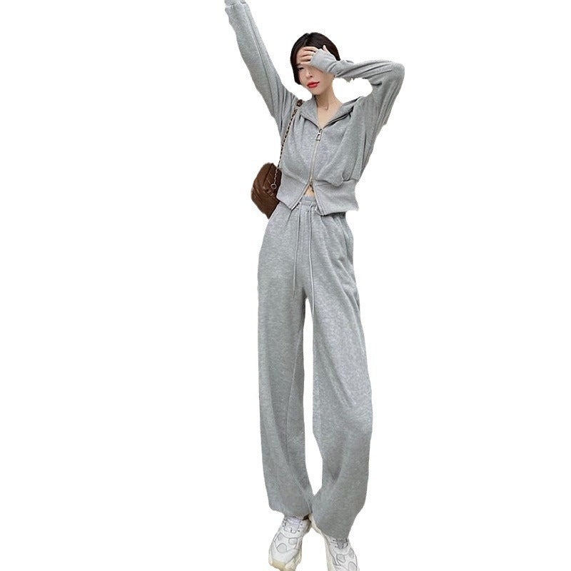 Casual sports suit women's 2025 early spring new Korean version hooded jacket high waist drawstring leggings two-piece set