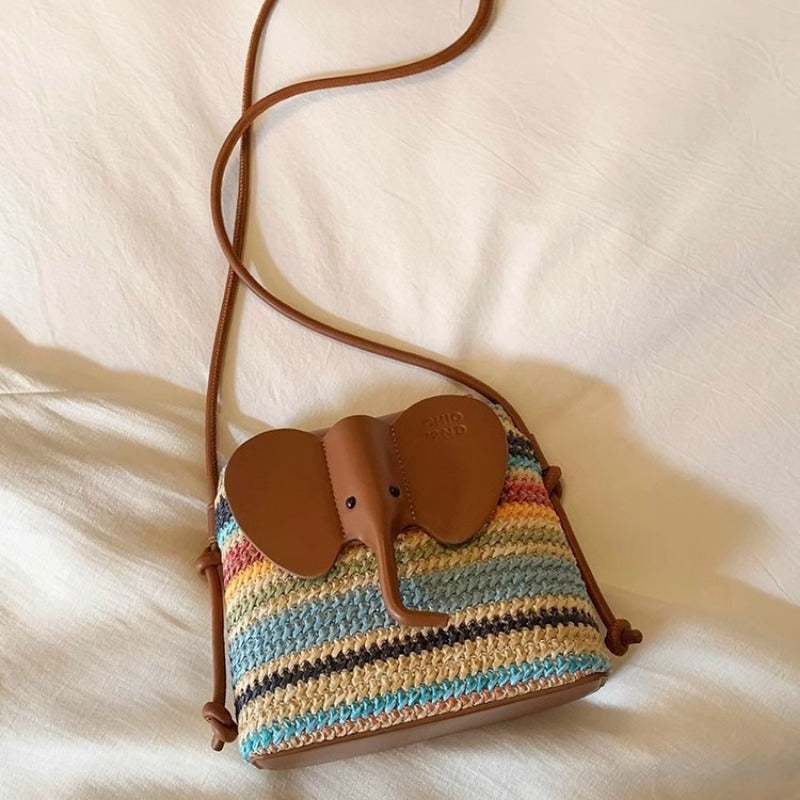 Nanfeng Chio2nd summer night evening wind bucket bag rainbow baby elephant woven bag women's summer shoulder messenger bag