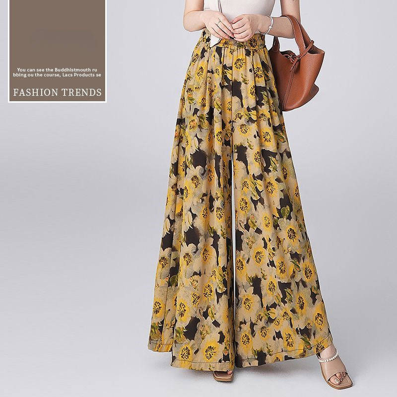 Printed beach culottes 2025 summer new high-waisted and thin sunscreen pants loose nine points/trousers casual women's trousers