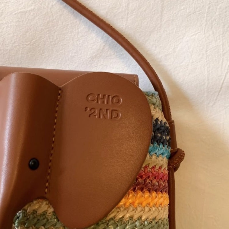 Nanfeng Chio2nd summer night evening wind bucket bag rainbow baby elephant woven bag women's summer shoulder messenger bag