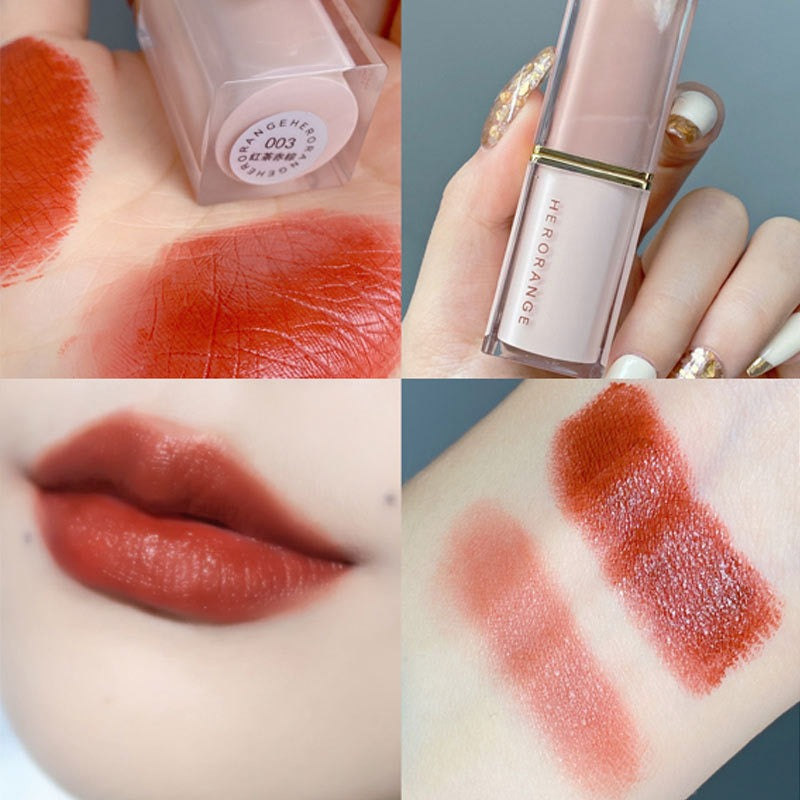 HERORANGE crystal square tube lipstick matte velvet matte lipstick waterproof, sweat-proof and long-lasting non-fading lipstick