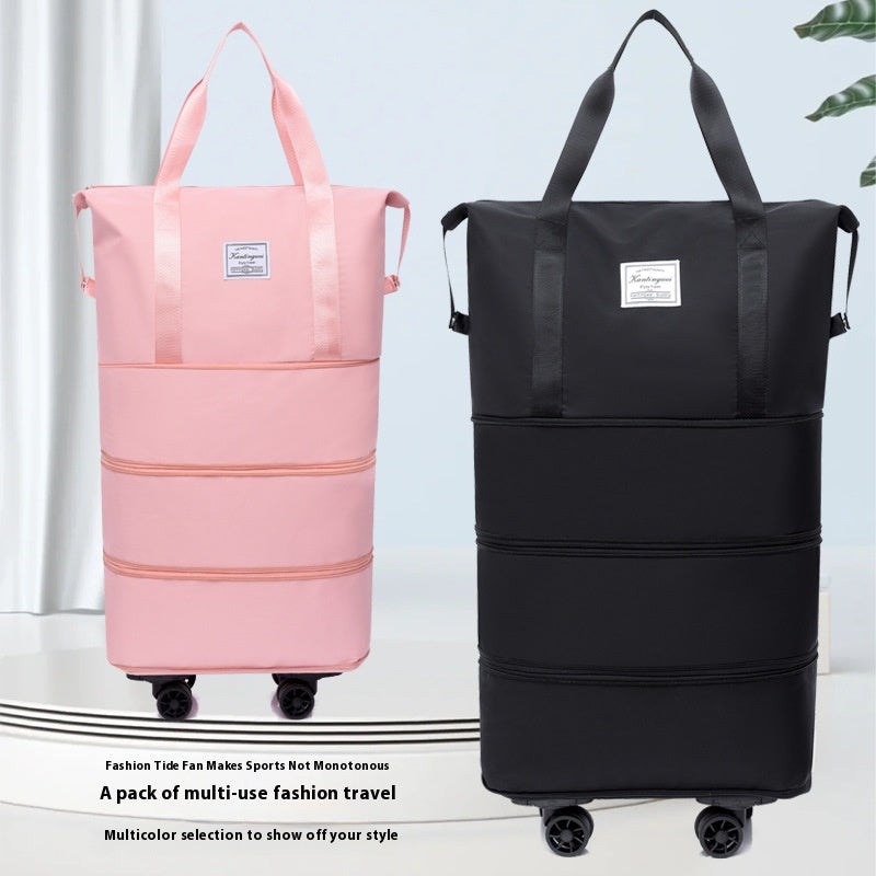 Large capacity travel bag double-layer expansion universal removable wheels short-distance business cover tie rod Oxford fitness anti-bag