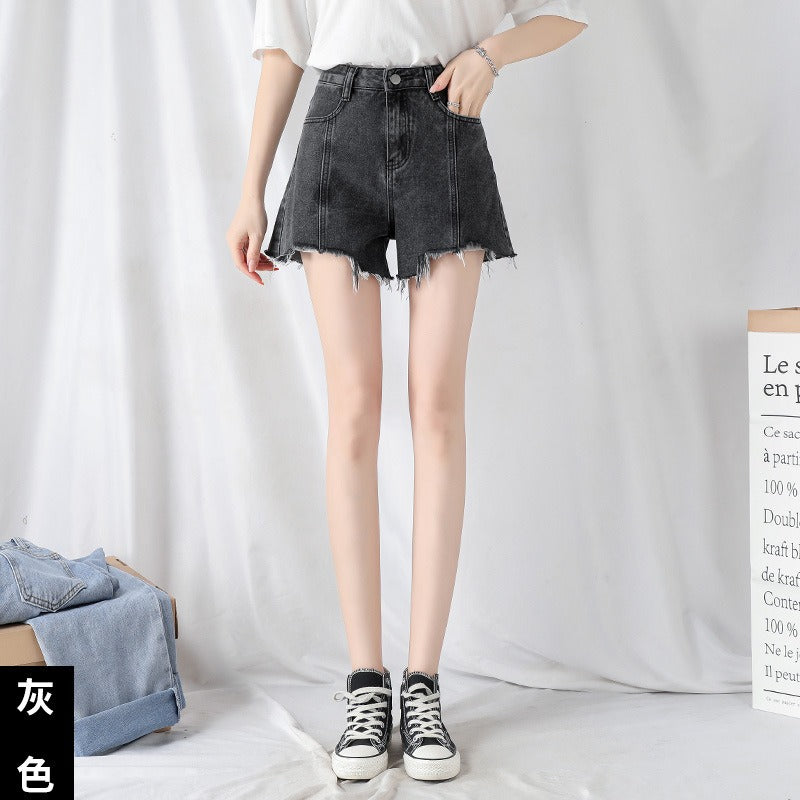 High waist denim shorts women's summer news loose and thin A word outside wear Internet celebrity temperament wide leg hot pants tide