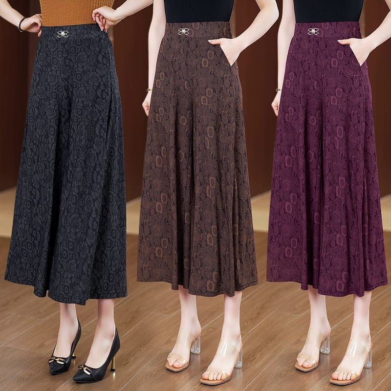 Summer middle-aged and elderly national style women's pants new wide-leg pants women's high waist and thin large size loose casual pants mother culottes