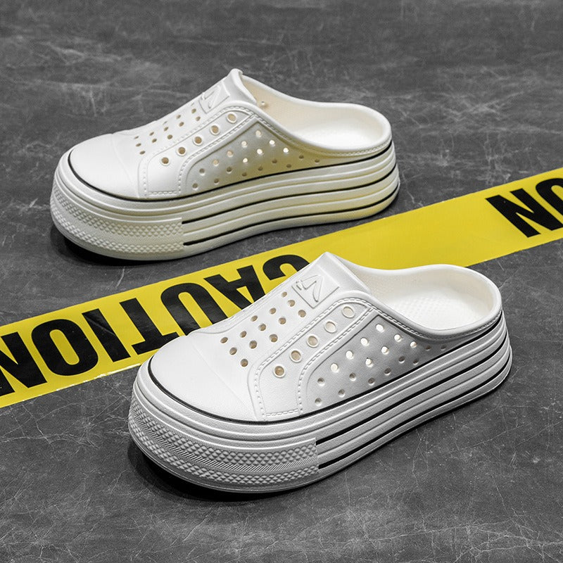 Thick-soled women's hole shoes summer 2025 new indoor home non-slip deodorant outer wear fashionable simple cool slippers