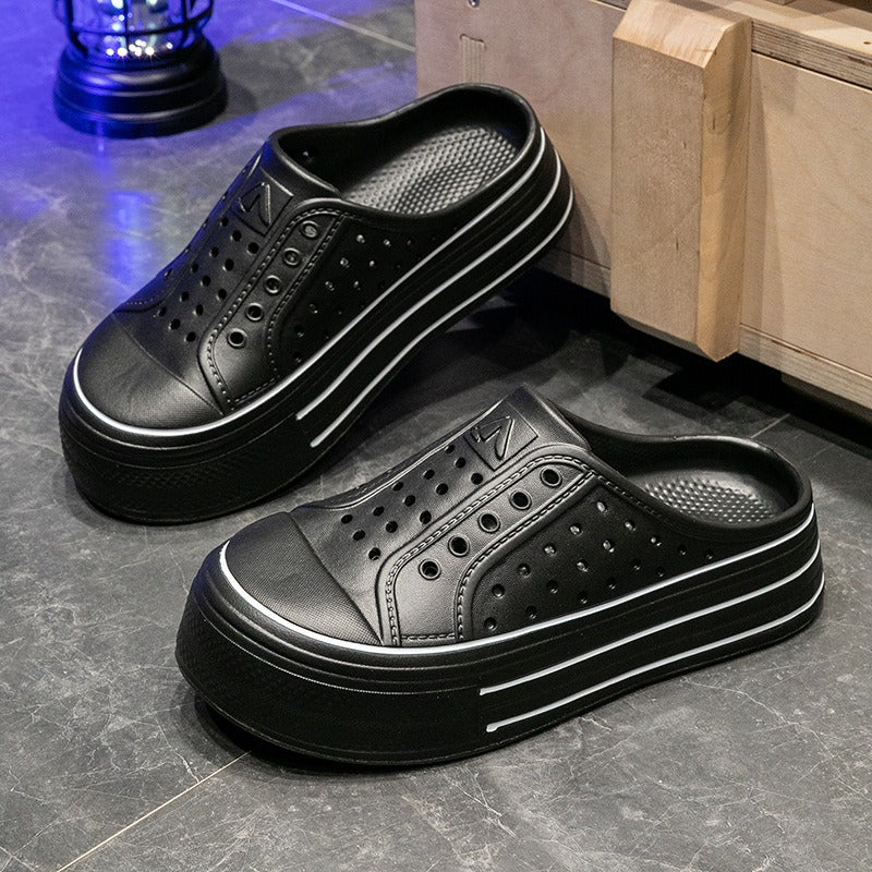 Thick-soled women's hole shoes summer 2025 new indoor home non-slip deodorant outer wear fashionable simple cool slippers