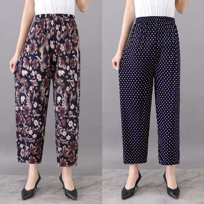 Summer wholesale women's middle-aged and elderly casual loose elastic ice silk pants breathable and fattened mother nine-point pants