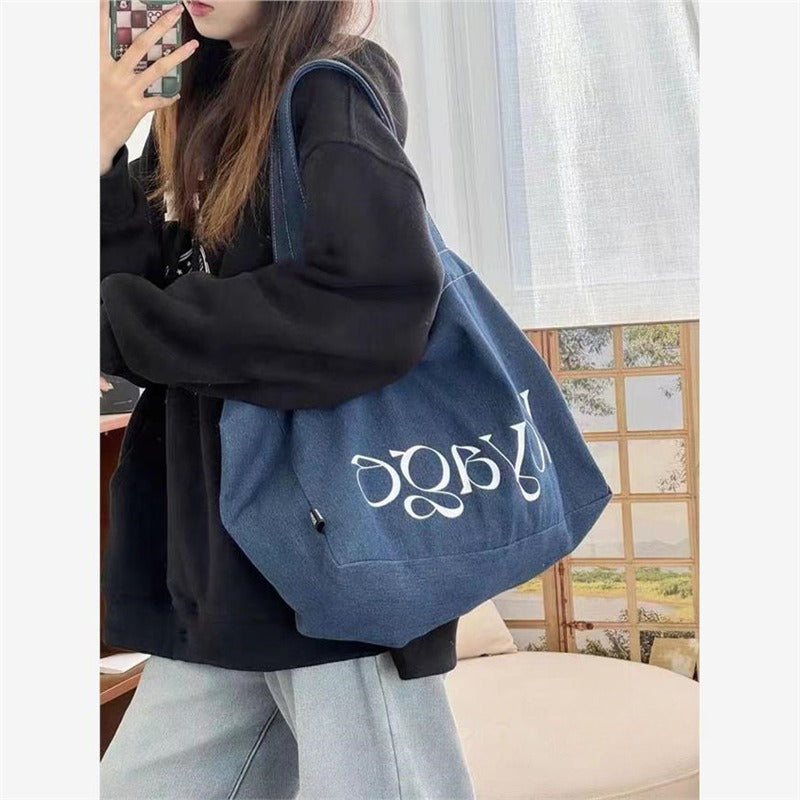 Original niche lazy denim tote yoga bag casual shopping student schoolbag literary shoulder bag
