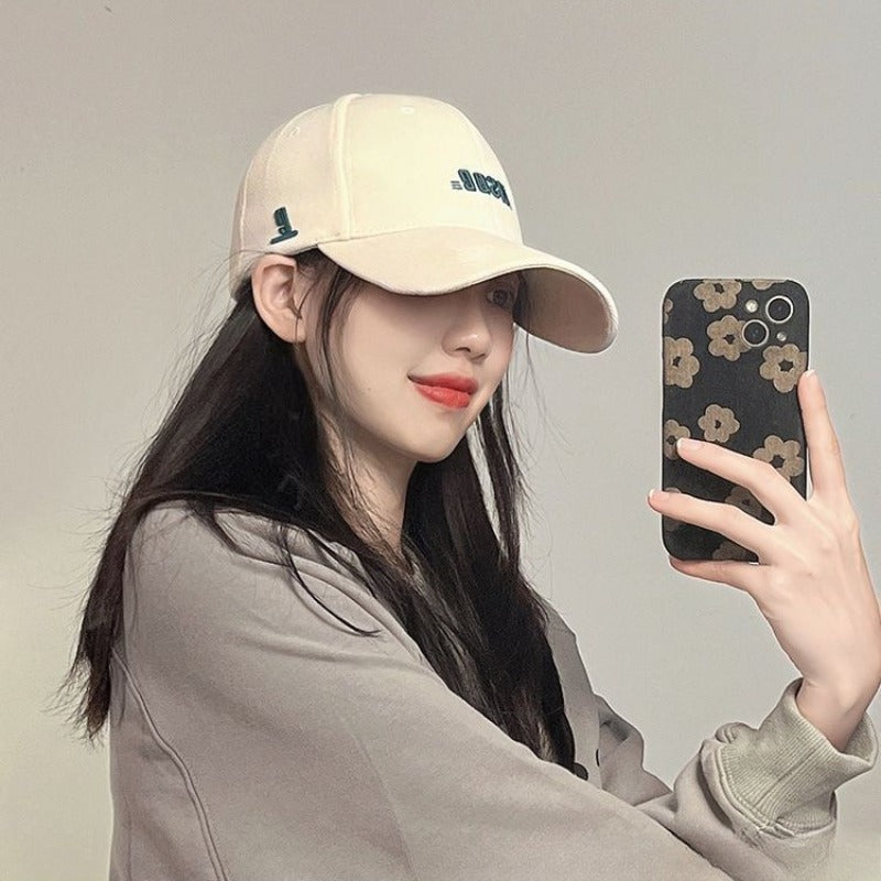 Big head circumference deep top baseball cap children's Korean version versatile embroidery shows the face small wide curved brim hard top cap male tide