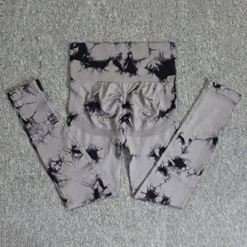 2025 popular seamless smiley face tie-dye yoga pants high waist peach hip leggings high elastic fitness pants