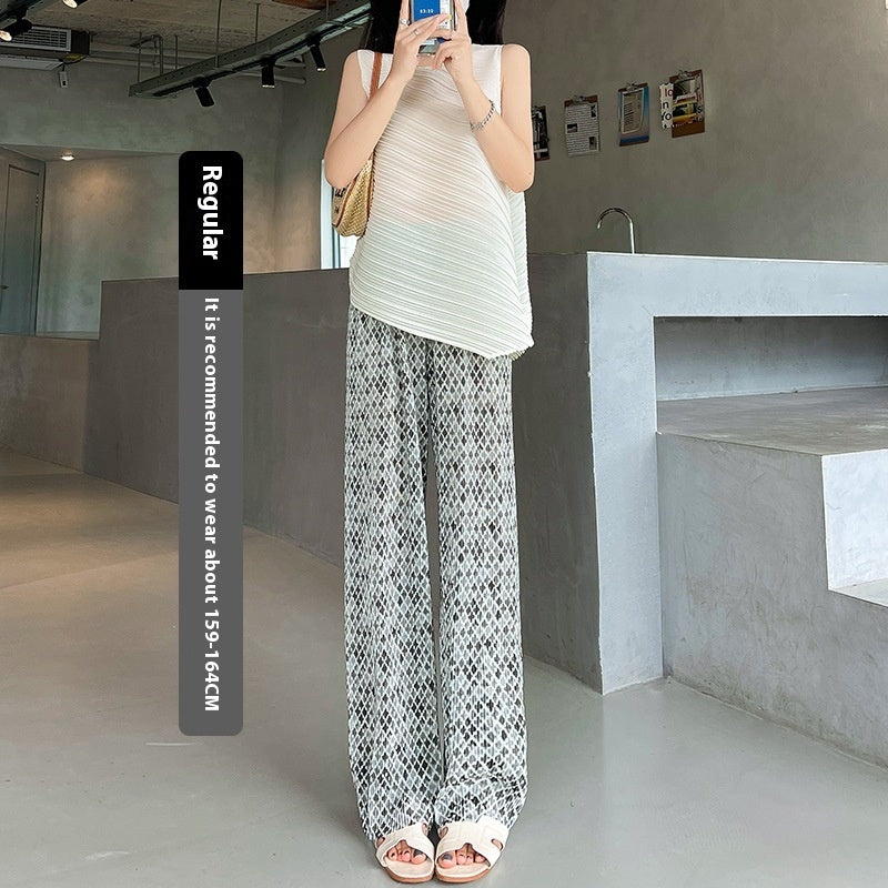 Pink tie-dye floor pants women's summer loose draped straight pants casual versatile wide-leg pants
