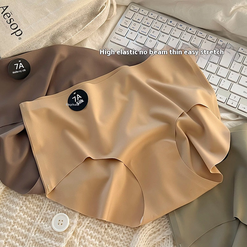 Ice silk seamless underwear women's pure cotton cotton antibacterial crotch large size medium waist solid color simple girl raw briefs women