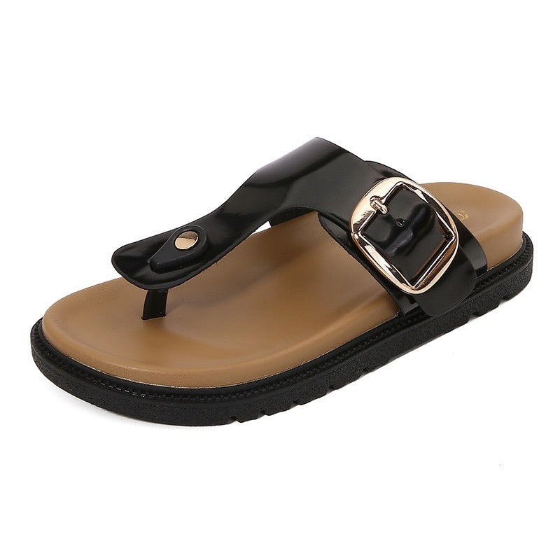 Thick-soled flip-flops shoes women's summer new one-word buckle casual pinch thick-soled Birkenstocks slippers