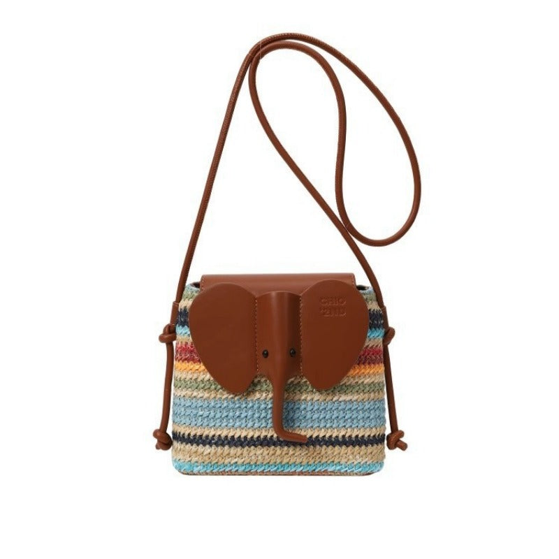 Nanfeng Chio2nd summer night evening wind bucket bag rainbow baby elephant woven bag women's summer shoulder messenger bag