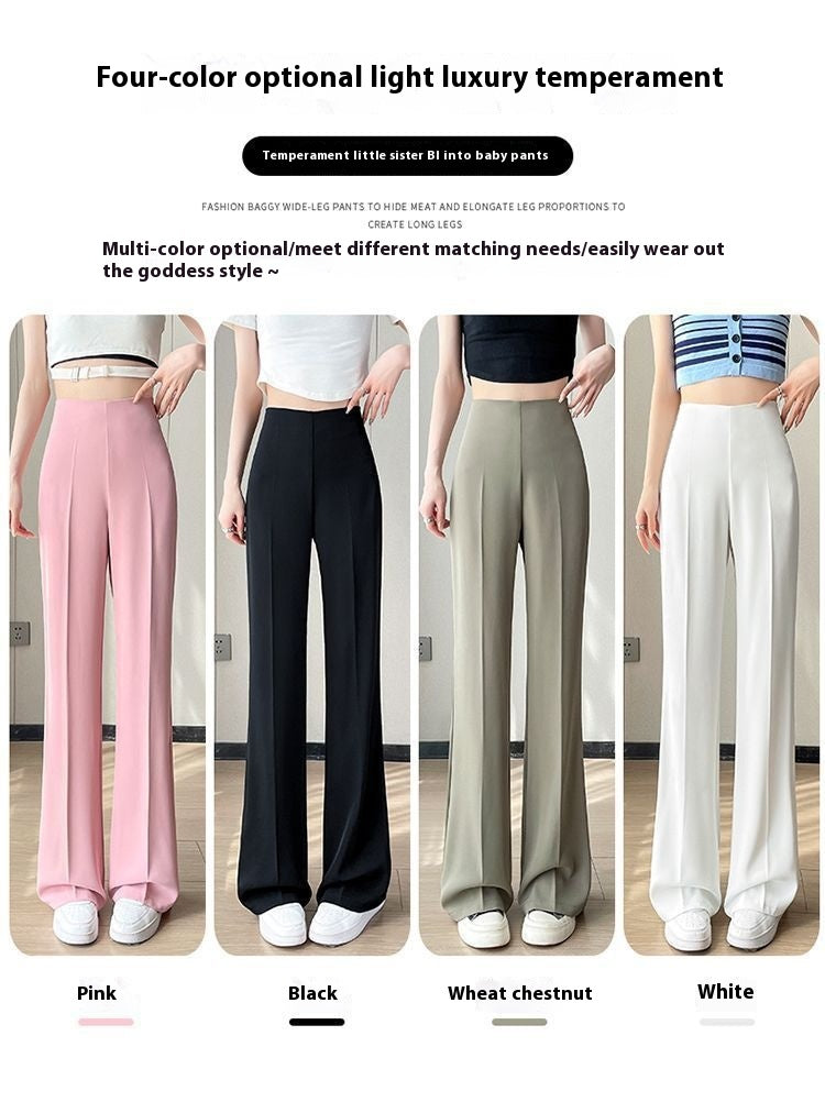 Ice silk narrow suit pants women's summer thin high waist thin drape chiffon cool pants slightly straight casual pants