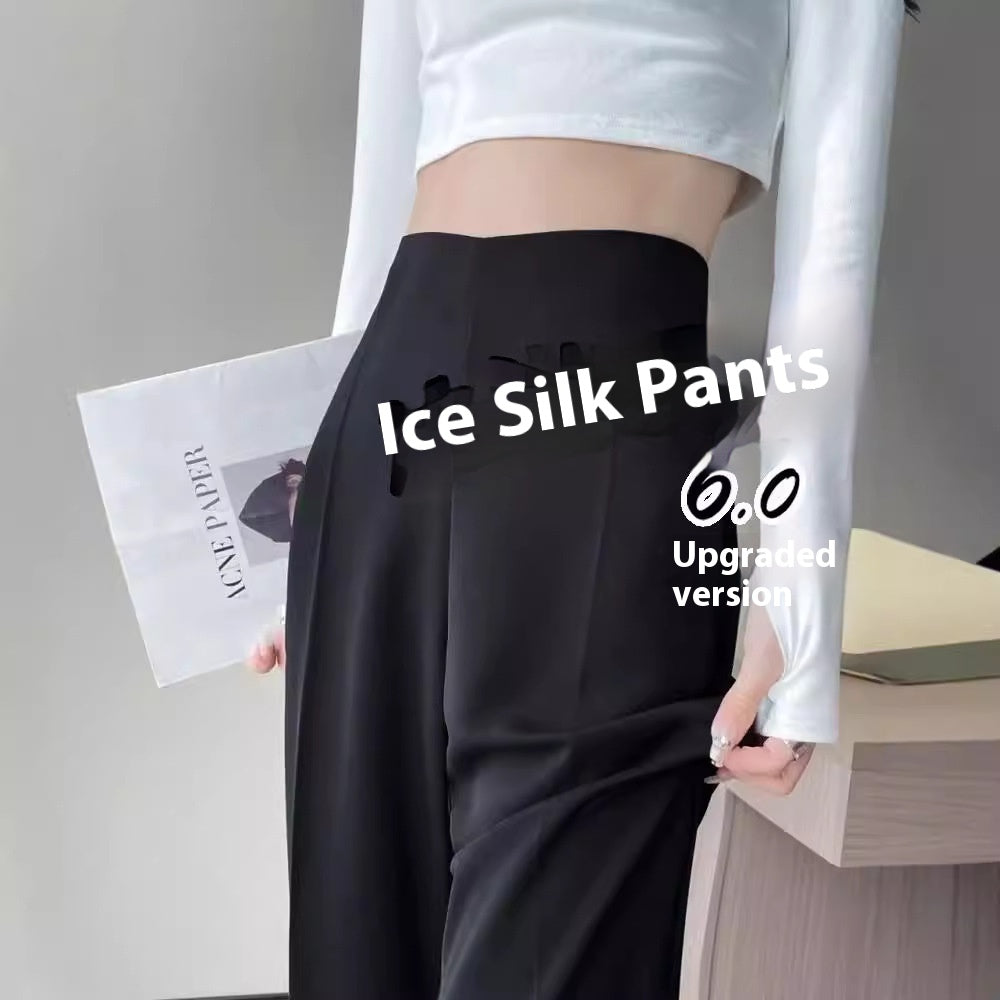 Ice silk narrow suit pants women's summer thin high waist thin drape chiffon cool pants slightly straight casual pants