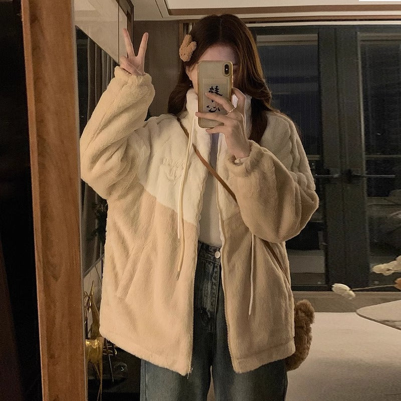 2025 New Thickened Lamb Wool Coat for Girls, Cute and Warm Jacket for Middle and High School Students