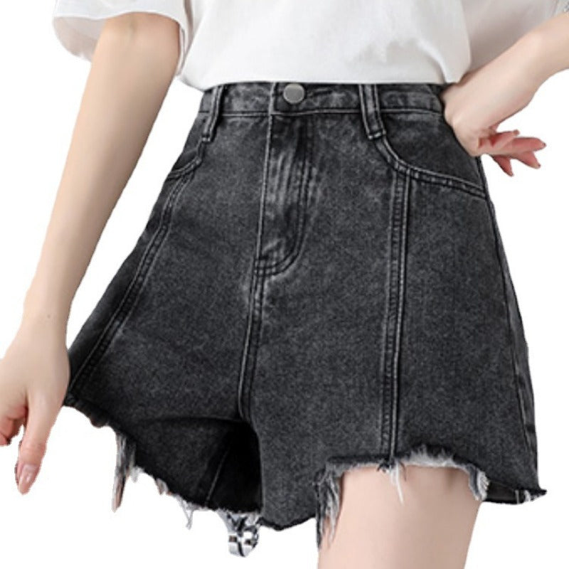 High waist denim shorts women's summer news loose and thin A word outside wear Internet celebrity temperament wide leg hot pants tide