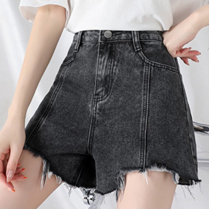 High waist denim shorts women's summer news loose and thin A word outside wear Internet celebrity temperament wide leg hot pants tide