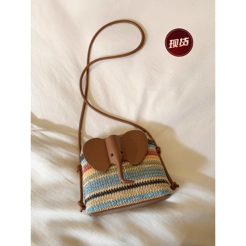 Nanfeng Chio2nd summer night evening wind bucket bag rainbow baby elephant woven bag women's summer shoulder messenger bag