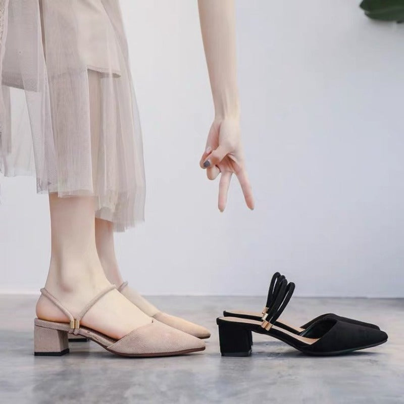 Baotou sandals women 2025 new summer medium heels thick heels fairy style fashion low heels with skirt cool slippers women
