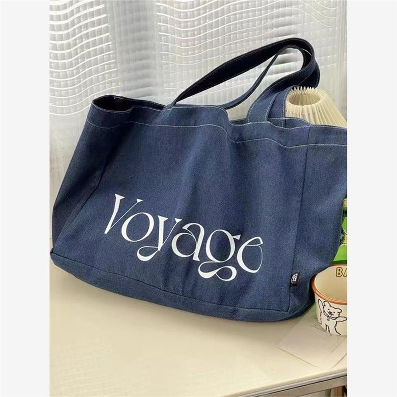 Original niche lazy denim tote yoga bag casual shopping student schoolbag literary shoulder bag