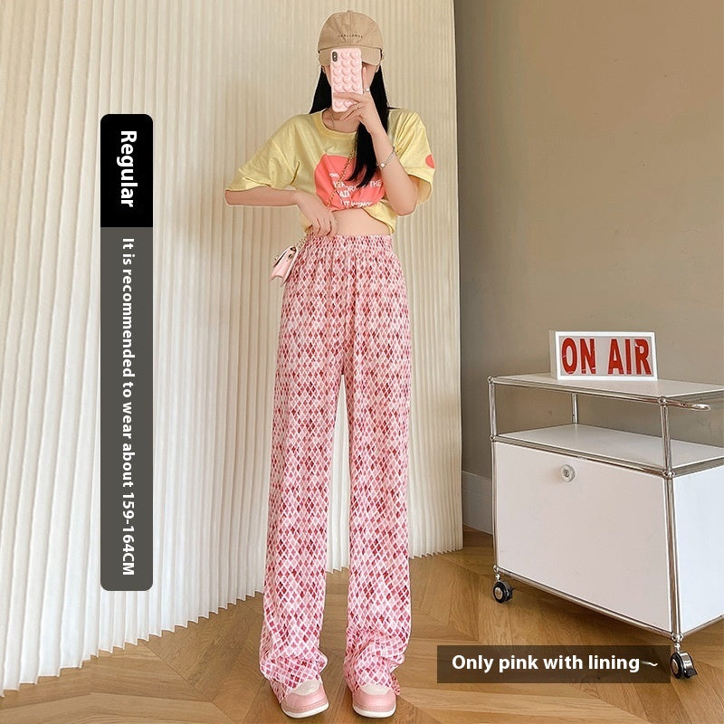 Pink tie-dye floor pants women's summer loose draped straight pants casual versatile wide-leg pants